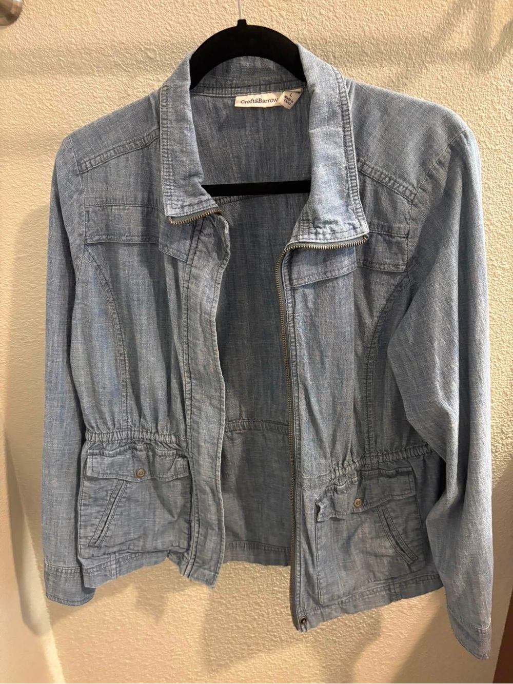 croft & barrow Light Blue Denim Utility Jacket with Zip